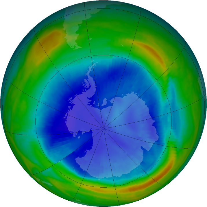 Antarctic ozone map for 29 August 1999